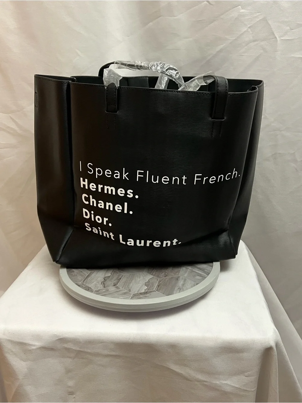 LA Trading Co Black “I Speak Fluent French” Large Tote Shoulder Bag NWT